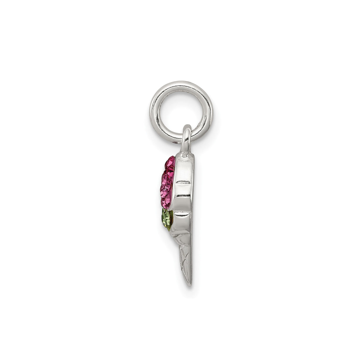 Sterling Silver Ice Cream Cone Charm Pendant with Pink and Green Crystals, Whimsical Dessert Design