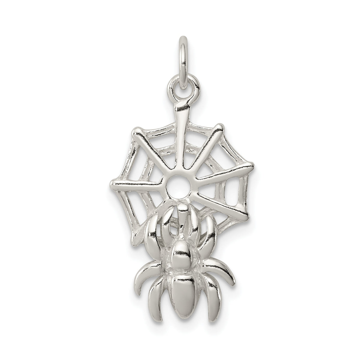 Sterling Silver Spider Pendant with Web Design, Gothic Halloween Jewelry