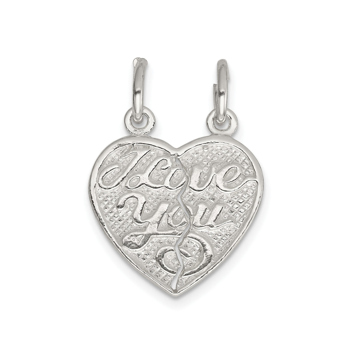 Sterling Silver Split Heart Pendant, I Love You Engraving, Two-Piece Couples Jewelry