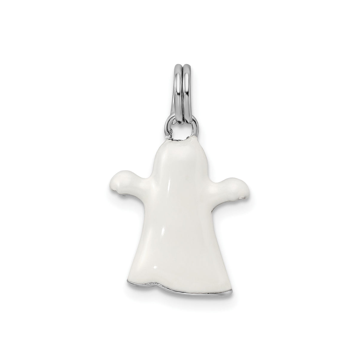 Sterling Silver Ghost Pendant with Black Enamel Eyes, Halloween Charm for Women or Unisex Wear