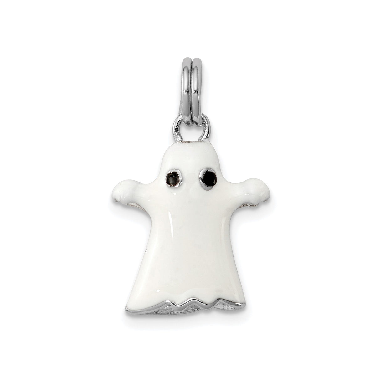 Sterling Silver Ghost Pendant with Black Enamel Eyes, Halloween Charm for Women or Unisex Wear