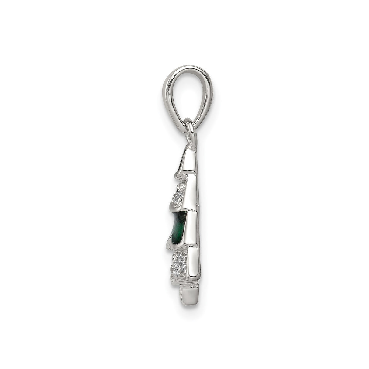 Sterling Silver Christmas Tree Pendant with Cubic Zirconia and Green Enamel Holiday Design