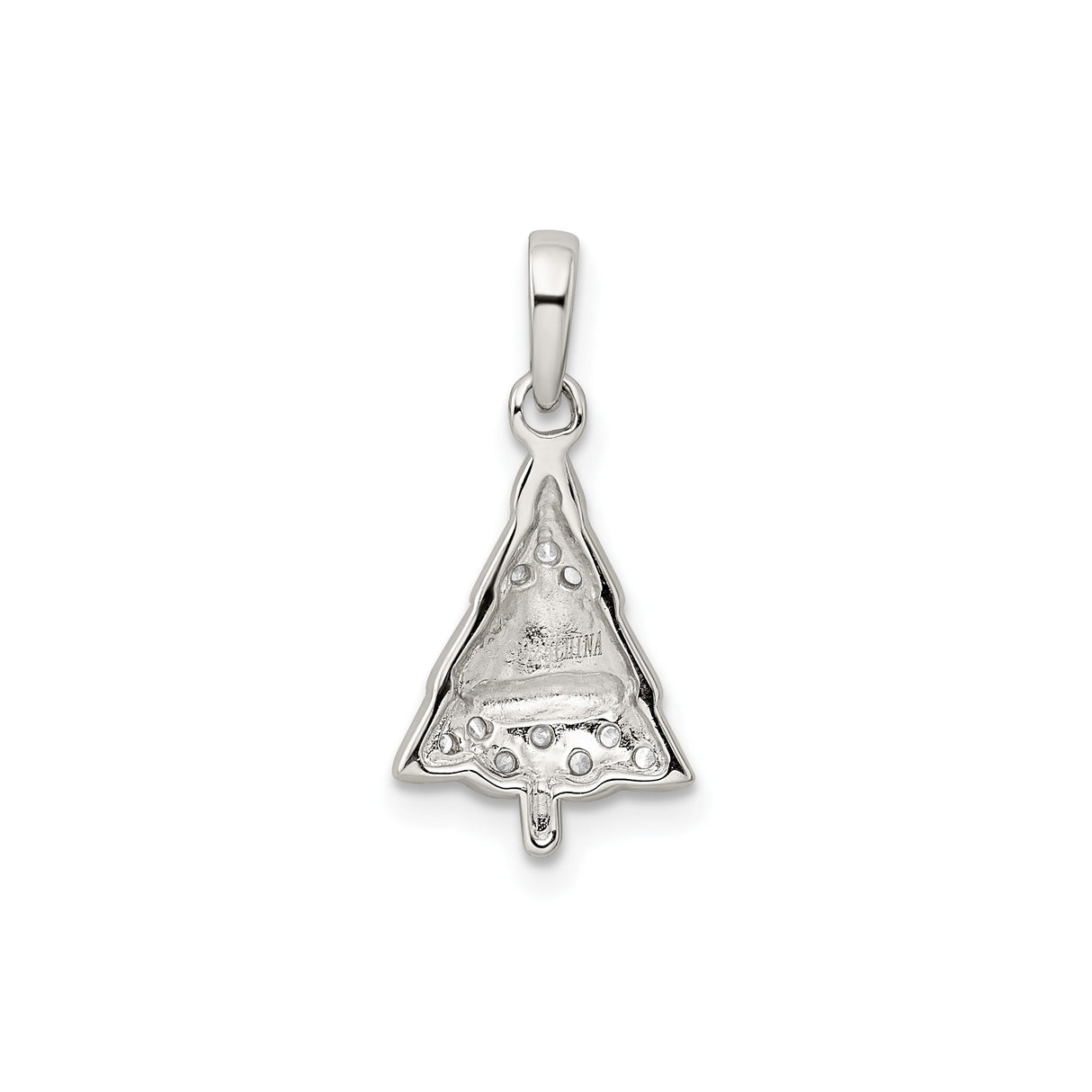 Sterling Silver Christmas Tree Pendant with Cubic Zirconia and Green Enamel Holiday Design