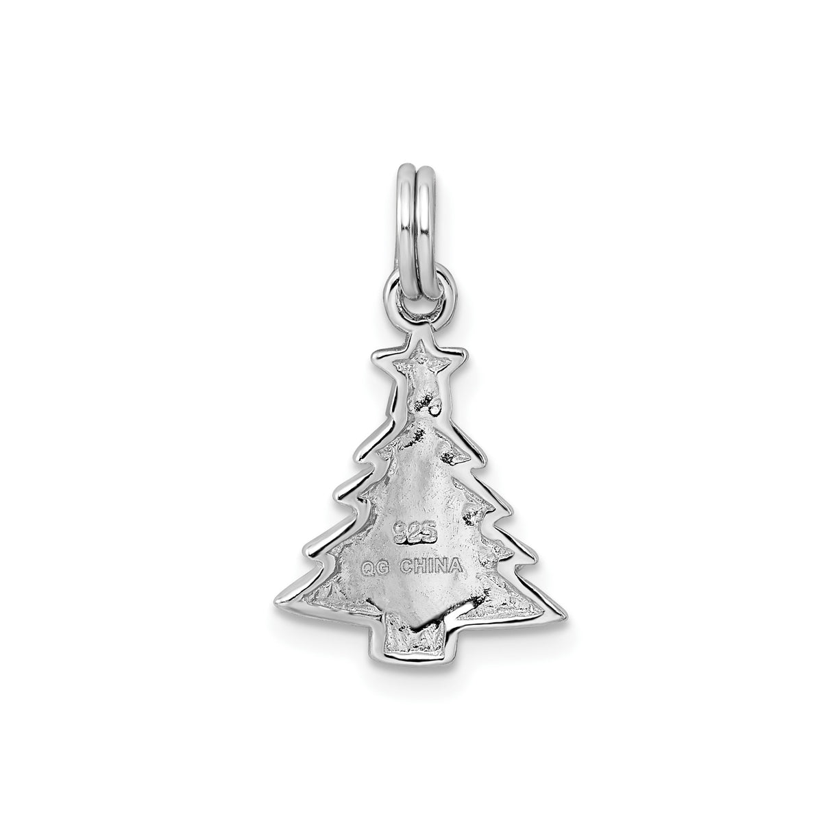 Sterling Silver Christmas Tree Pendant with Green Enamel and Red Star Holiday Charm