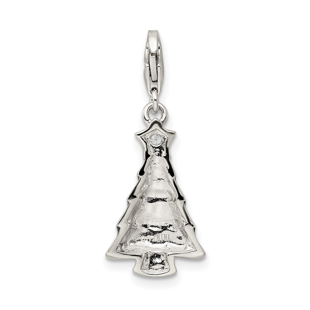 Sterling Silver Christmas Tree Charm with Cubic Zirconia and Green Enamel Holiday Theme