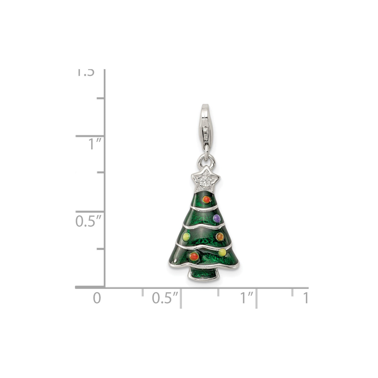 Sterling Silver Christmas Tree Charm with Cubic Zirconia and Green Enamel Holiday Theme