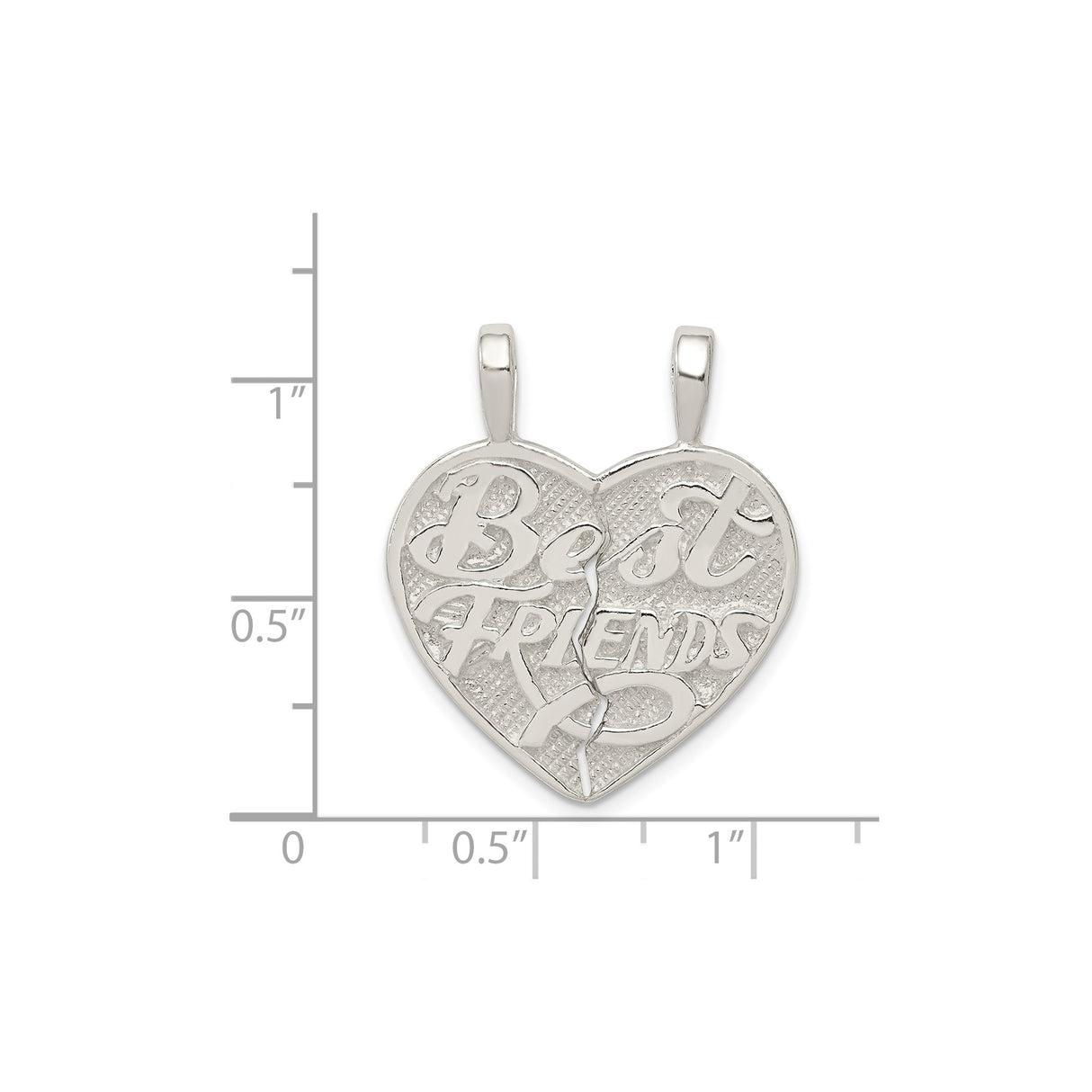 Sterling Silver Split Heart Pendant, Dual Bail BFF Charm, Friendship Jewelry for Women and Teens