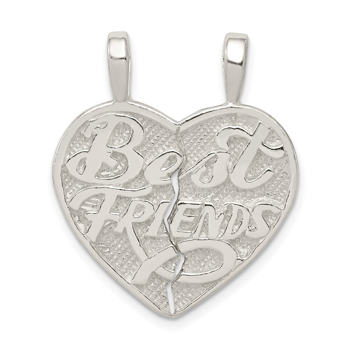 Sterling Silver Split Heart Pendant, Dual Bail BFF Charm, Friendship Jewelry for Women and Teens