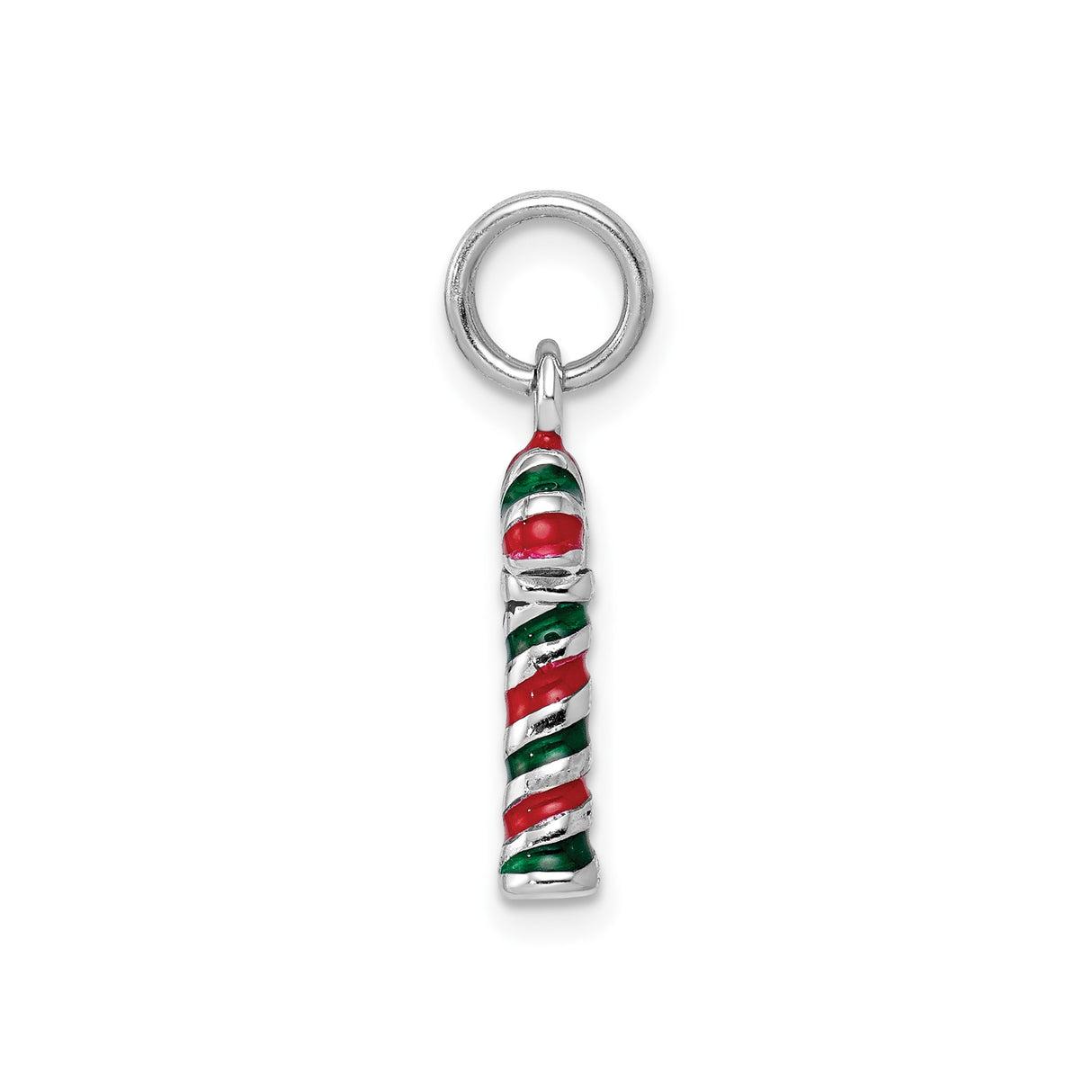 Sterling Silver Candy Cane Pendant with Red and Green Enamel, Christmas Charm