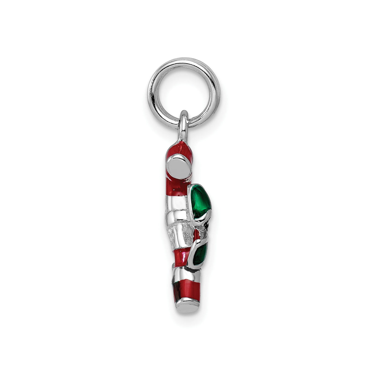 Sterling Silver Candy Cane Pendant with Red and Green Enamel Bow, Holiday Christmas Charm