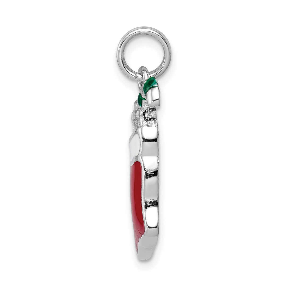 Sterling Silver Christmas Stocking Pendant with Red Enamel and Candy Cane Charm
