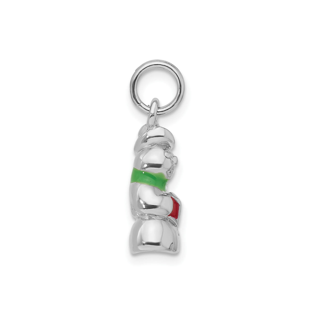 Sterling Silver Snowman Pendant with Enamel Red Hat, Green Scarf, and Songbook, Christmas Theme