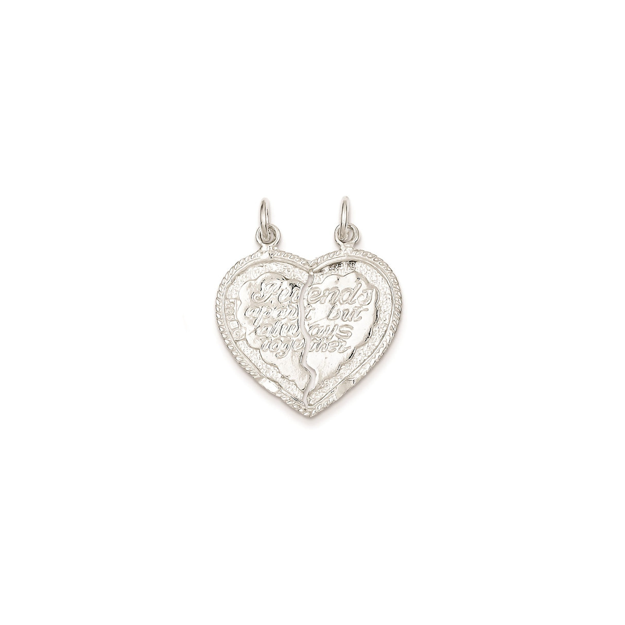 Sterling Silver Heart Pendant Set with Split Friend Charm and Floral Border
