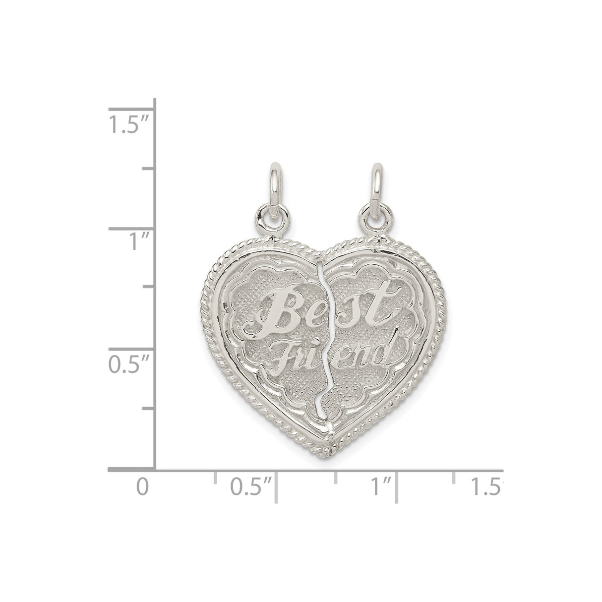 Sterling Silver Heart Pendant Set with Split Friend Charm and Floral Border