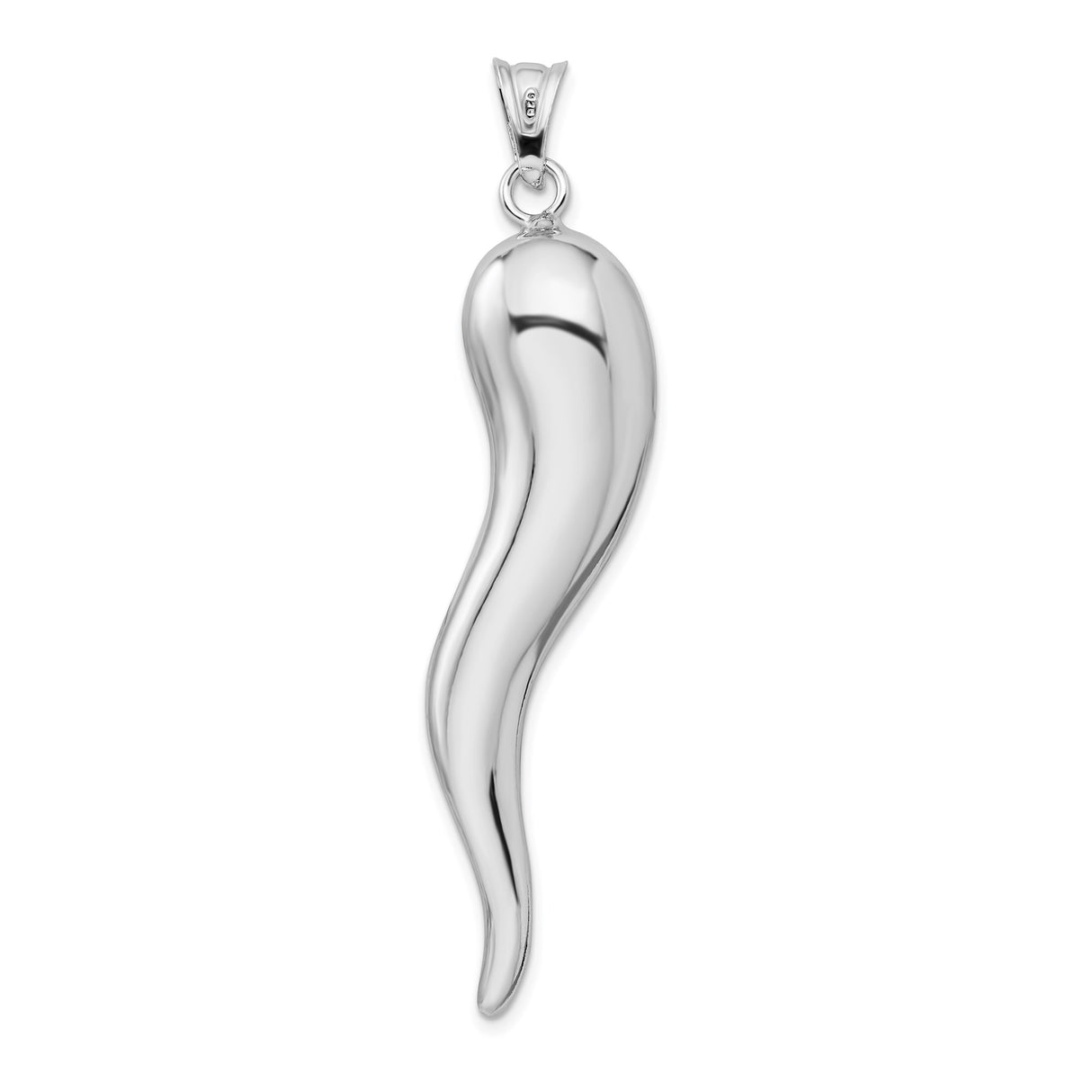 Sterling Silver Italian Horn Pendant, Cornicello Amulet Charm for Protection and Good Luck