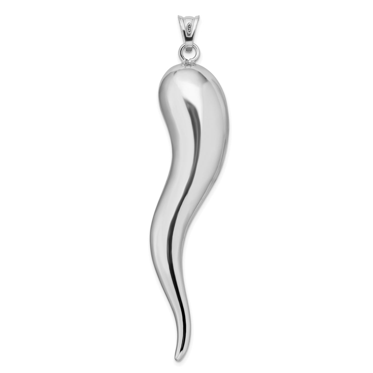 Sterling Silver Italian Horn Pendant, Smooth Cornicello Charm, Protection and Good Luck Amulet