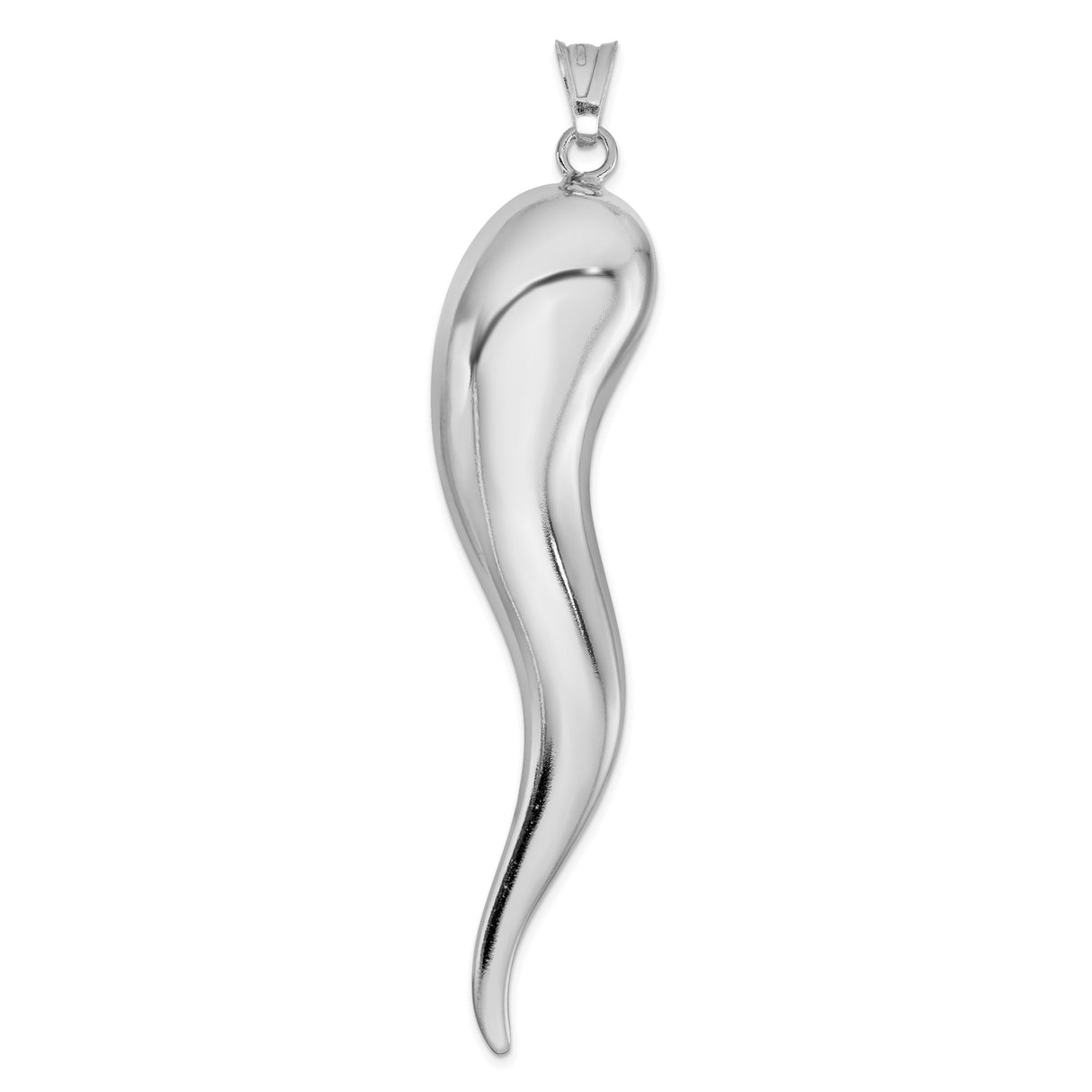 Sterling Silver Italian Horn Pendant, Smooth Cornicello Charm, Protection and Good Luck Amulet