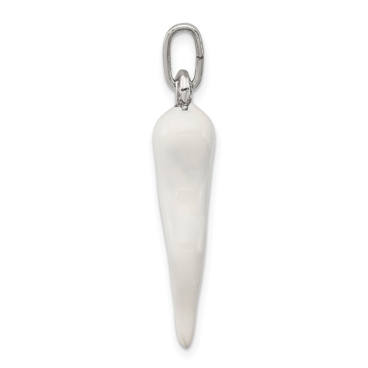 Sterling Silver Italian Horn Pendant with White Enamel, Cornicello Amulet for Protection and Good Luck