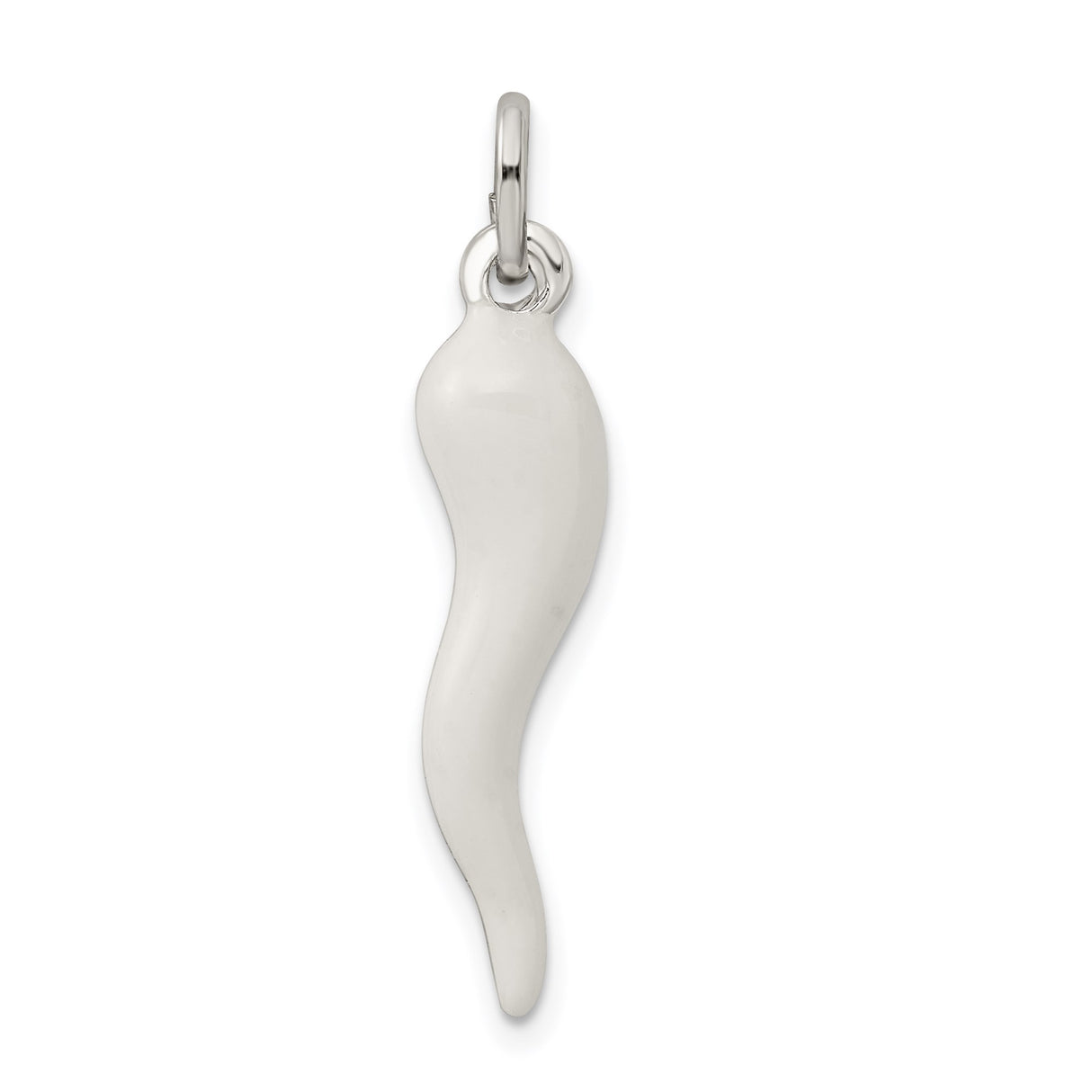 Sterling Silver Italian Horn Pendant with White Enamel, Cornicello Amulet for Protection and Good Luck