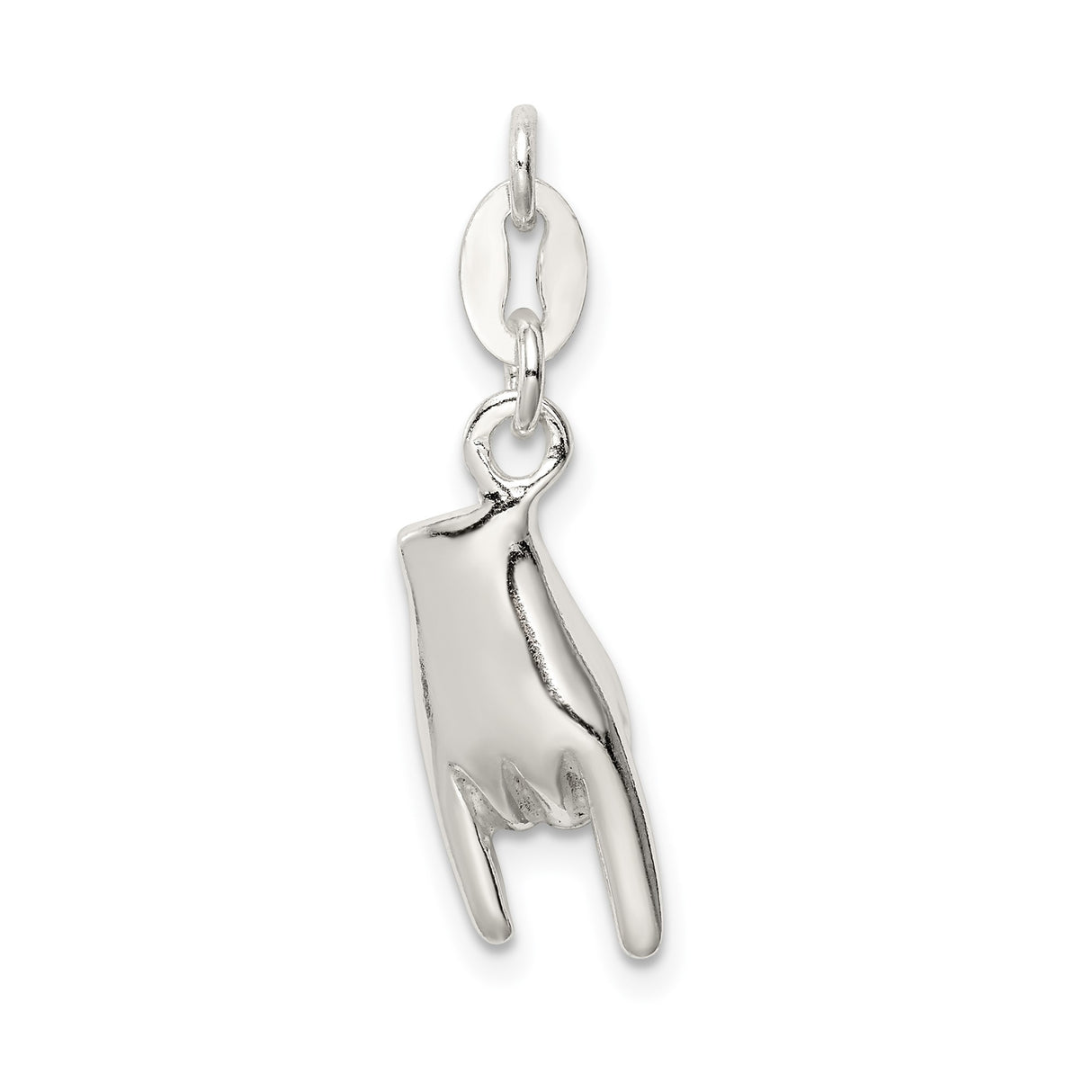 Sterling Silver Hand Sign Pendant Charm, Rock On I Love You Symbol, ASL Unisex Jewelry