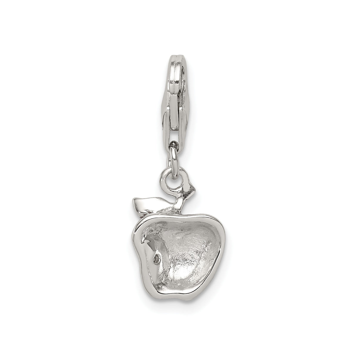 Sterling Silver Apple Charm Pendant with Red Enamel and Cubic Zirconia Leaf Detail
