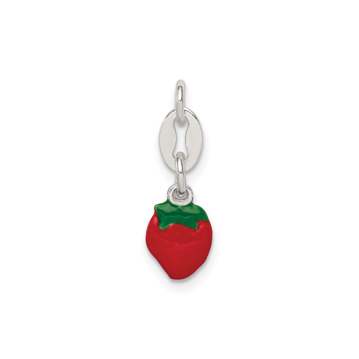 Sterling Silver Strawberry Charm Pendant with Red and Green Enamel, Fruit Jewelry for Women or Girls