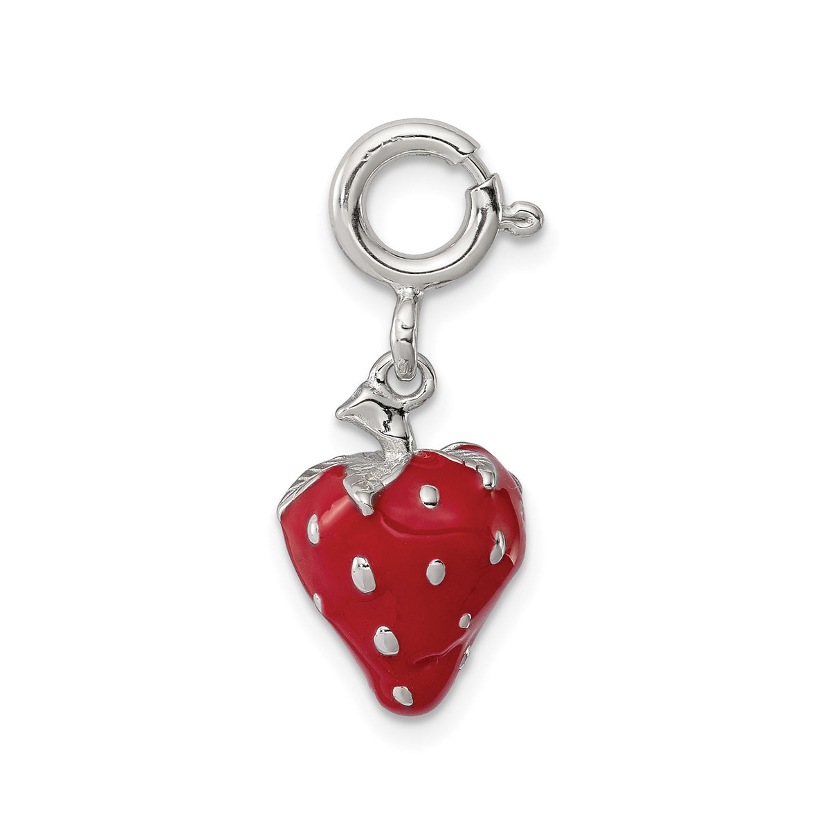 Sterling Silver Strawberry Pendant Charm with Red Enamel, Realistic Fruit Design for Women or Teens