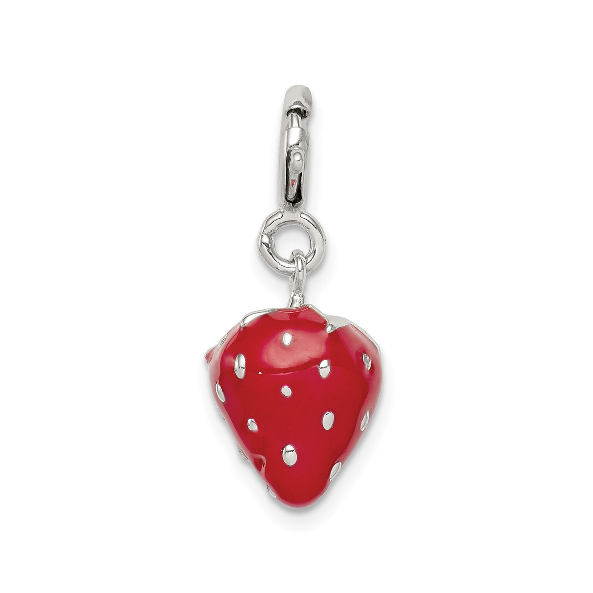Sterling Silver Strawberry Pendant Charm with Red Enamel, Realistic Fruit Design for Women or Teens