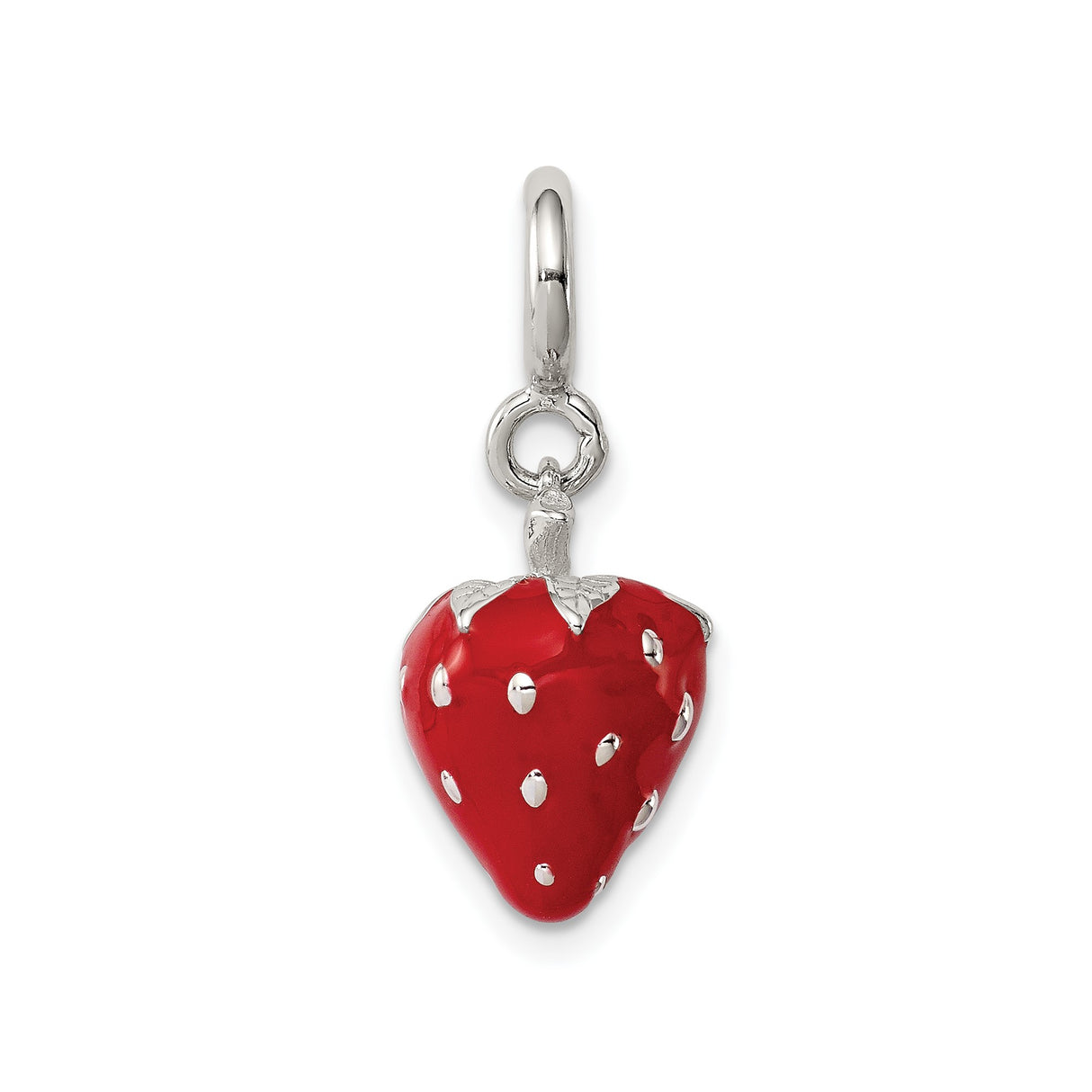 Sterling Silver Strawberry Pendant Charm with Red Enamel, Realistic Fruit Design for Women or Teens