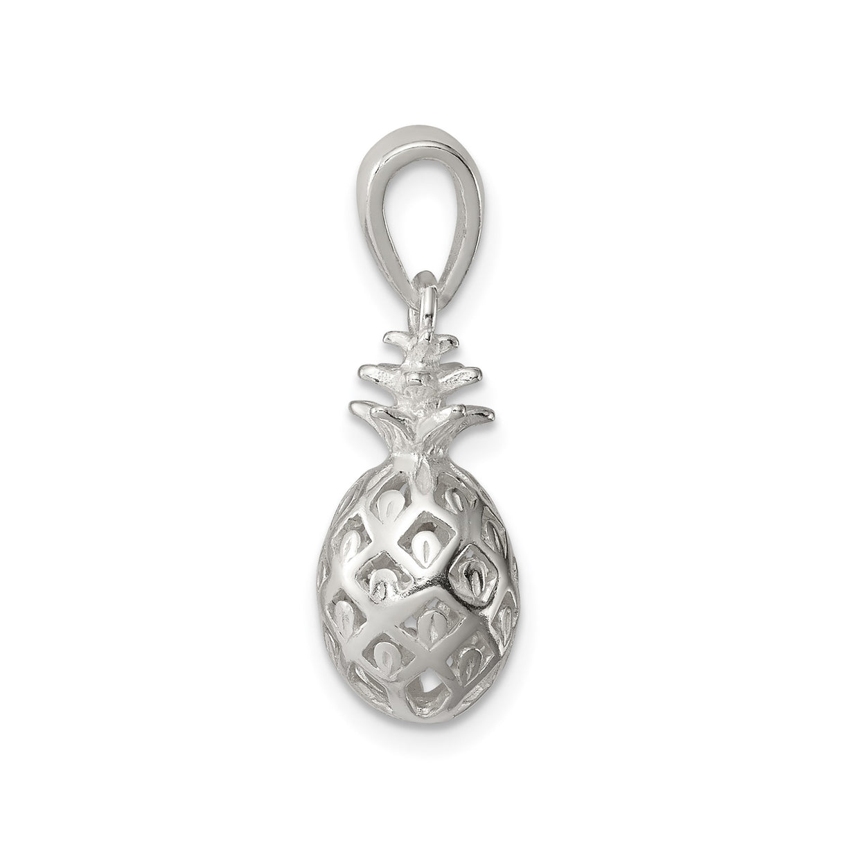 Sterling Silver Pineapple Pendant with Openwork Design, Tropical Island-Inspired Jewelry