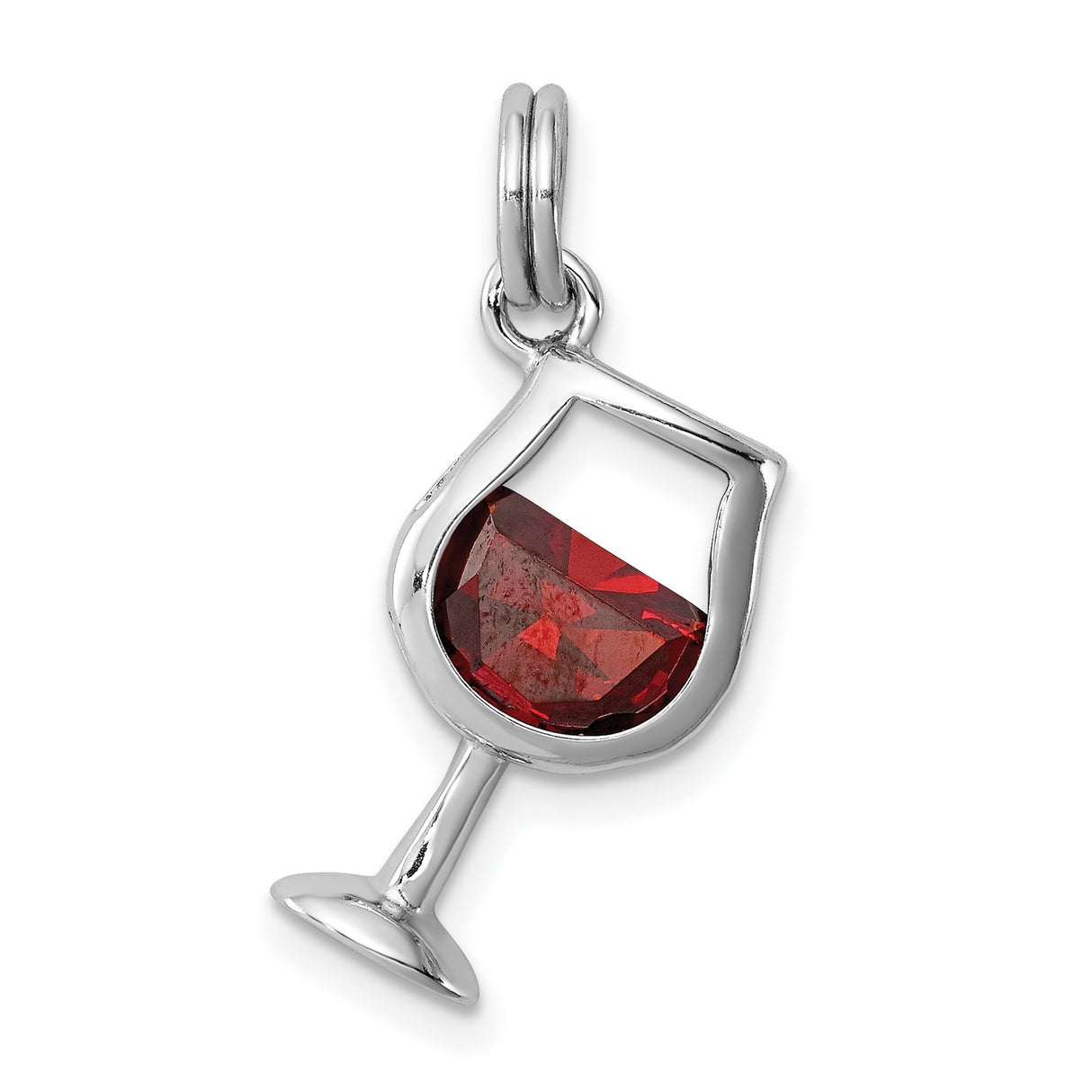 Sterling Silver Wine Glass Charm Pendant with Cubic Zirconia, Celebration Theme Jewelry
