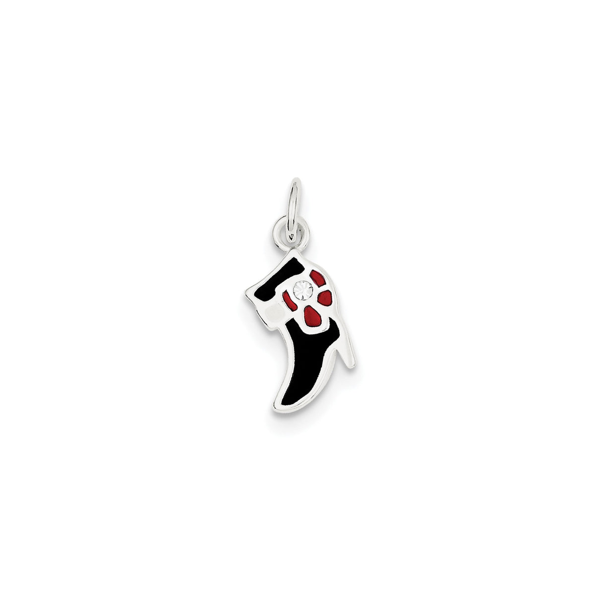Sterling Silver Cowboy Boot Pendant with Black and Red Enamel, Western Charm for Women