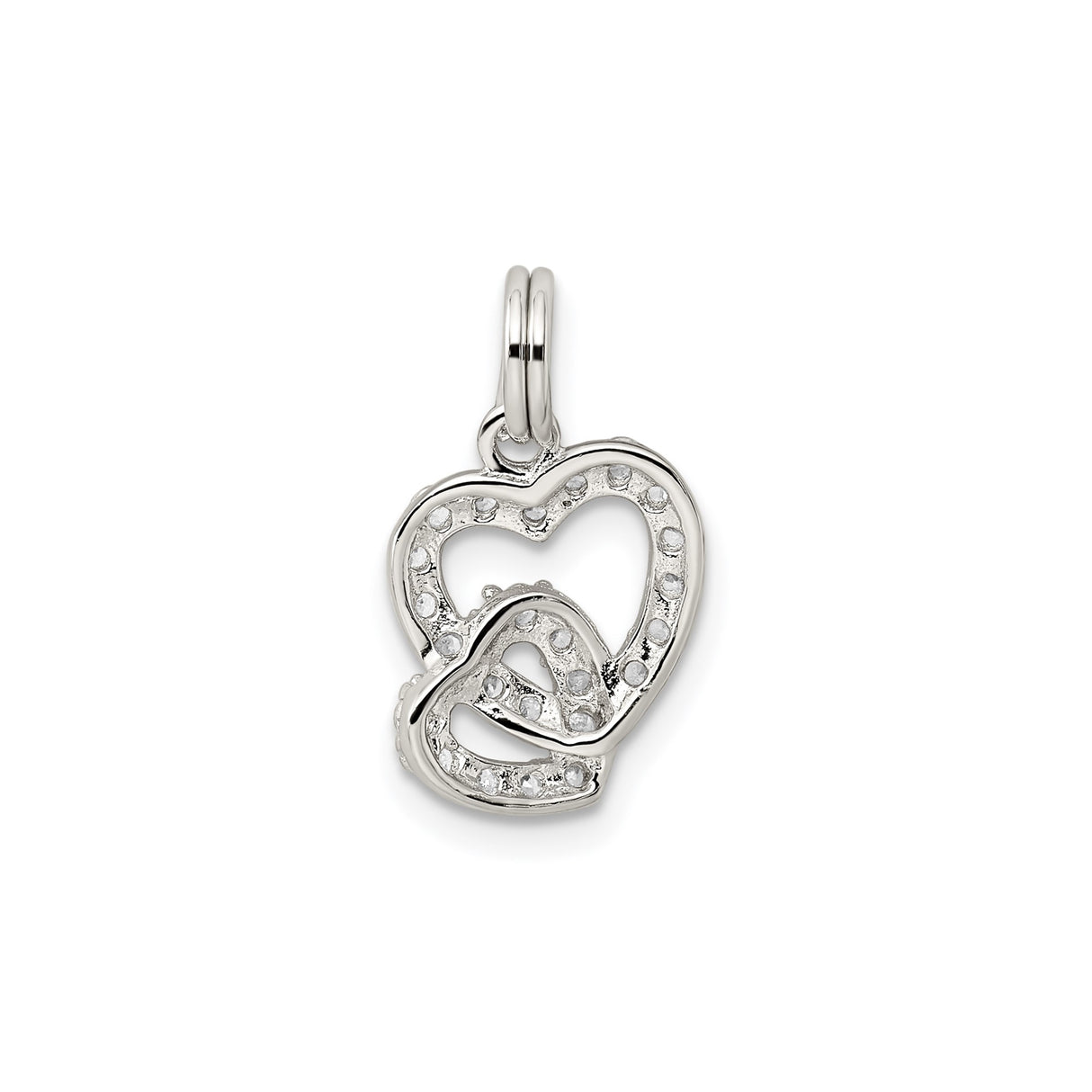 Sterling Silver Heart Pendant with Intertwined Hearts and Cubic Zirconia for Women