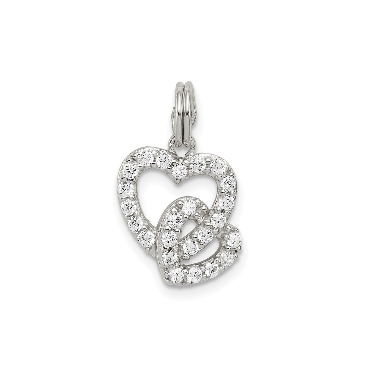 Sterling Silver Heart Pendant with Intertwined Hearts and Cubic Zirconia for Women