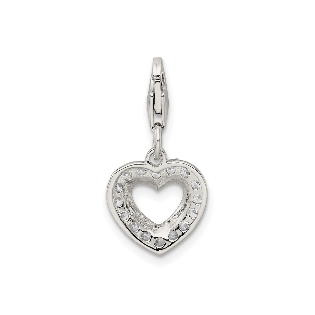 Sterling Silver Heart Pendant with Cubic Zirconia Accents and Hollow Center Charm