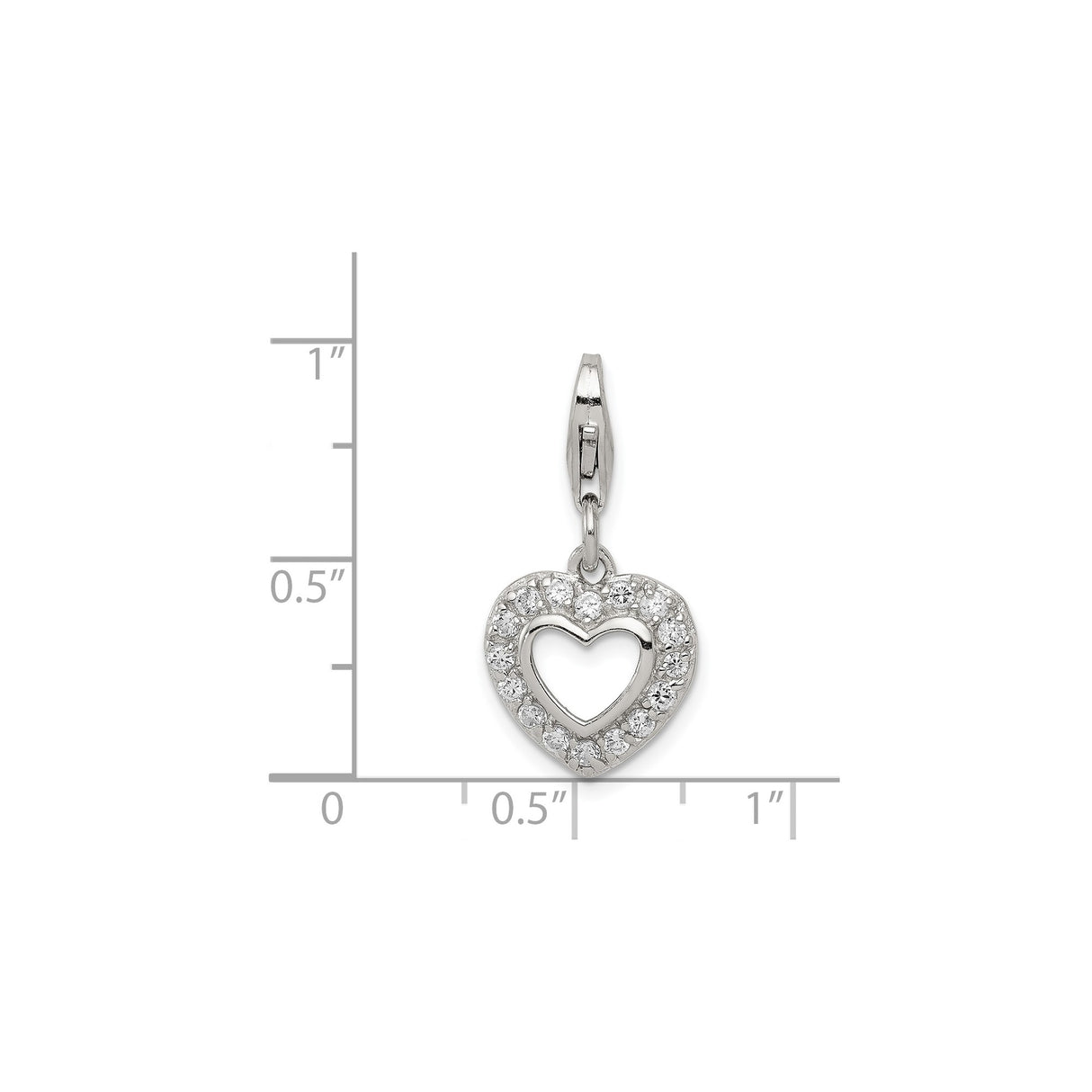 Sterling Silver Heart Pendant with Cubic Zirconia Accents and Hollow Center Charm