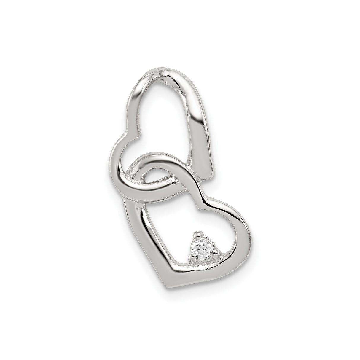 Sterling Silver Heart Pendant with Interlocking Hearts and Cubic Zirconia Accent