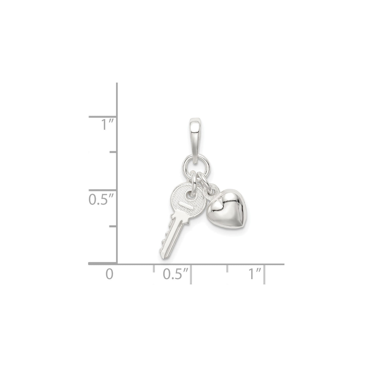 Sterling Silver Charm Pendant with Puffed Heart and Key Symbol, Romantic Design for Women