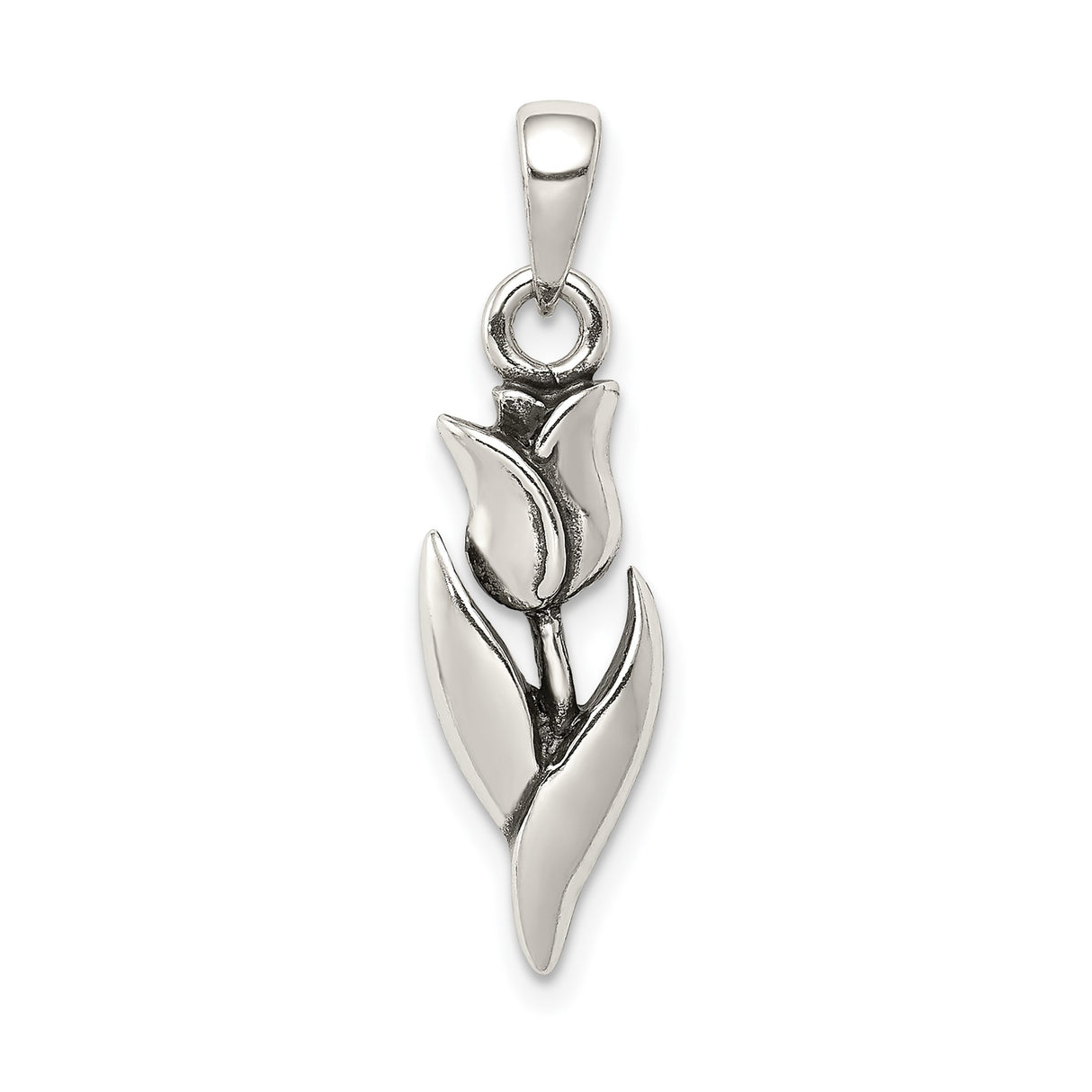 Sterling Silver Tulip Flower Pendant, Detailed Floral Design, Nature-Inspired Charm for Women