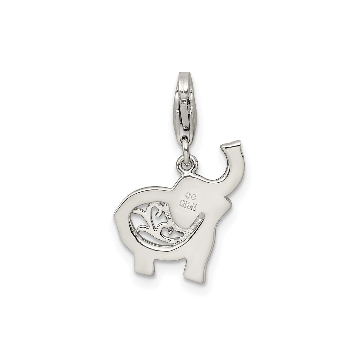 Sterling Silver Elephant Charm Pendant with Light Blue Enamel and Filigree Detail