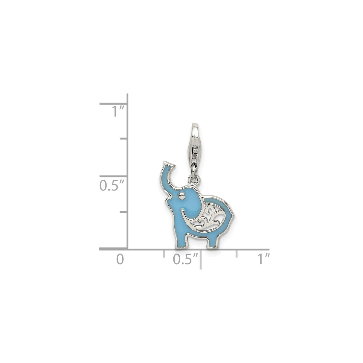Sterling Silver Elephant Charm Pendant with Light Blue Enamel and Filigree Detail
