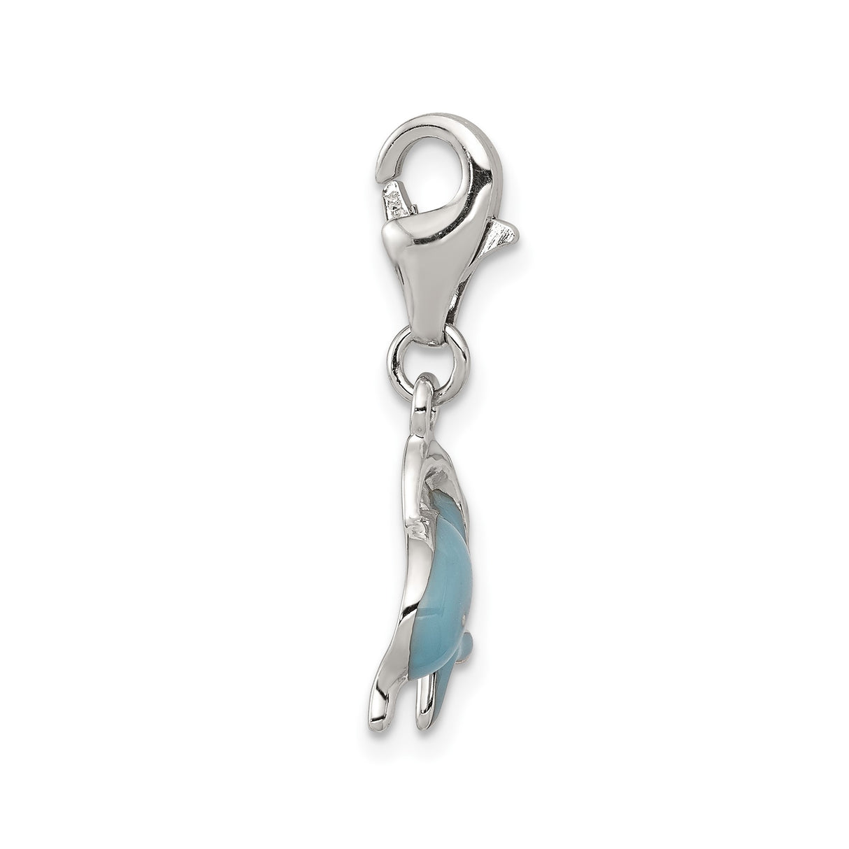 Sterling Silver Dolphin Charm with Blue Enamel and Crystal Detail, Nautical Life Preserver Design