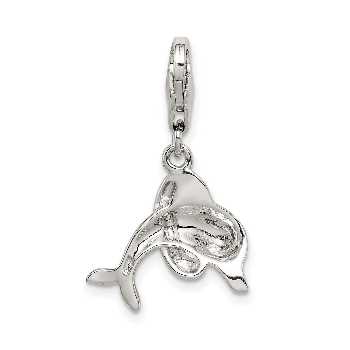 Sterling Silver Dolphin Charm with Blue Enamel and Crystal Detail, Nautical Life Preserver Design