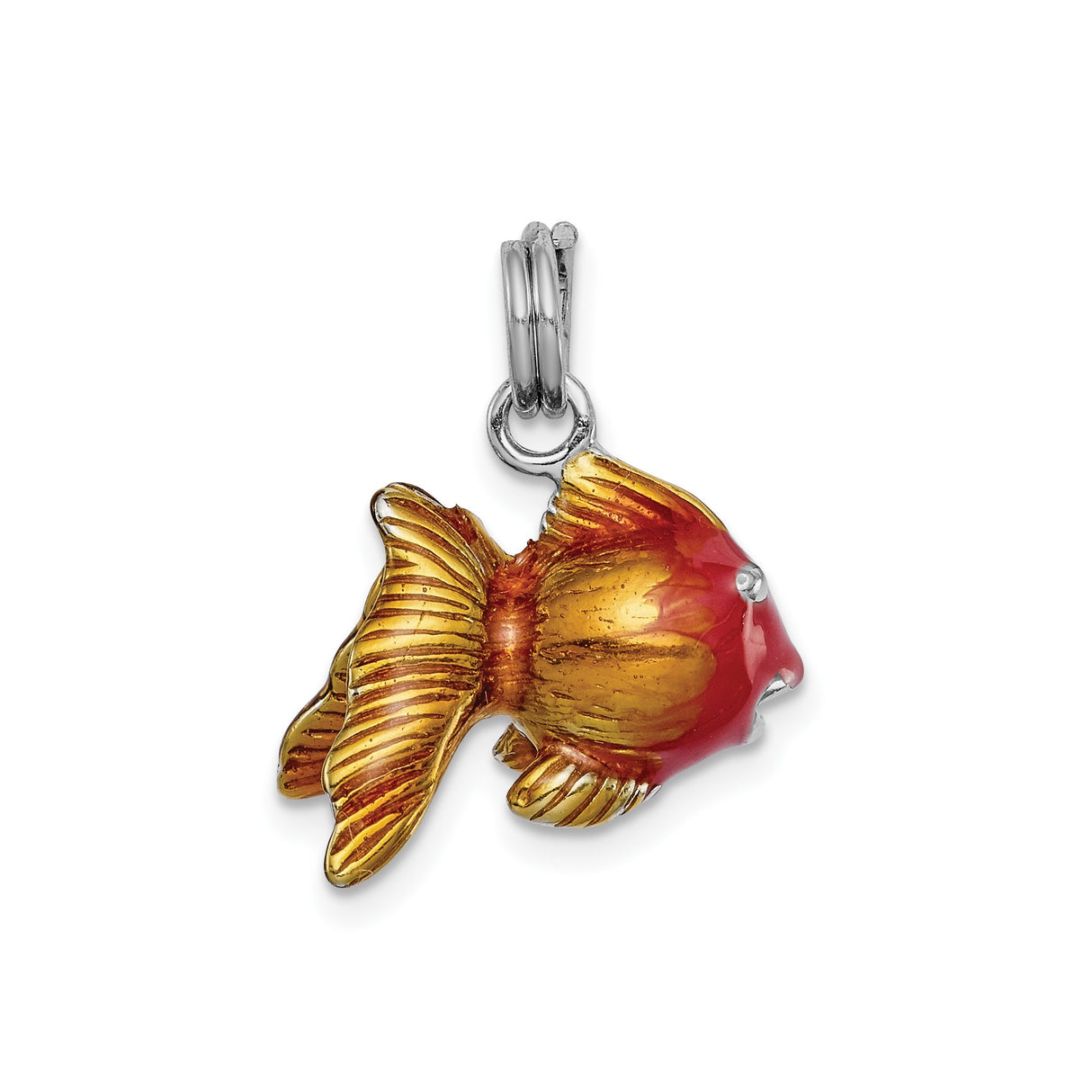 Sterling Silver Goldfish Pendant with Red and Amber Enamel, Ocean-Inspired Charm Jewelry