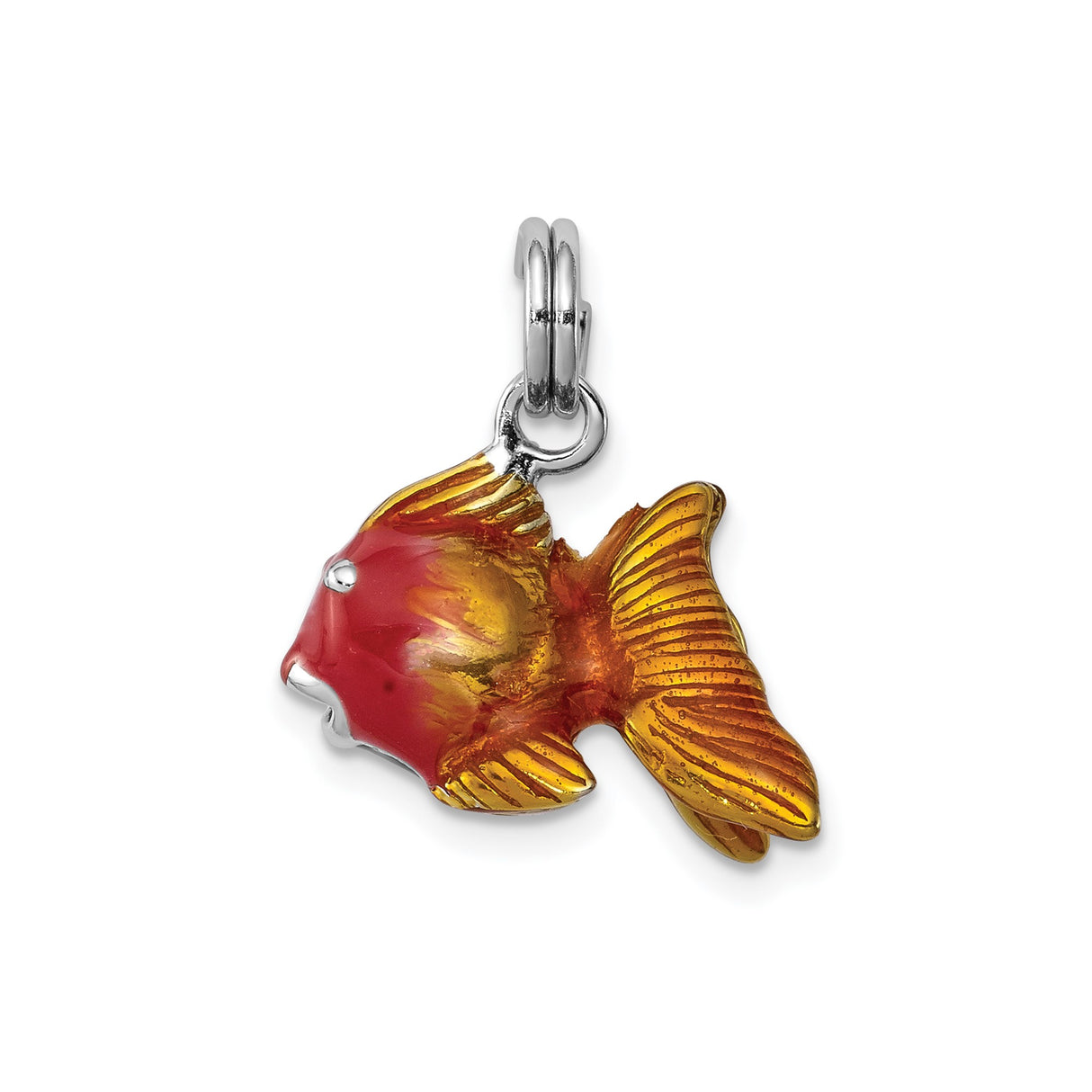 Sterling Silver Goldfish Pendant with Red and Amber Enamel, Ocean-Inspired Charm Jewelry