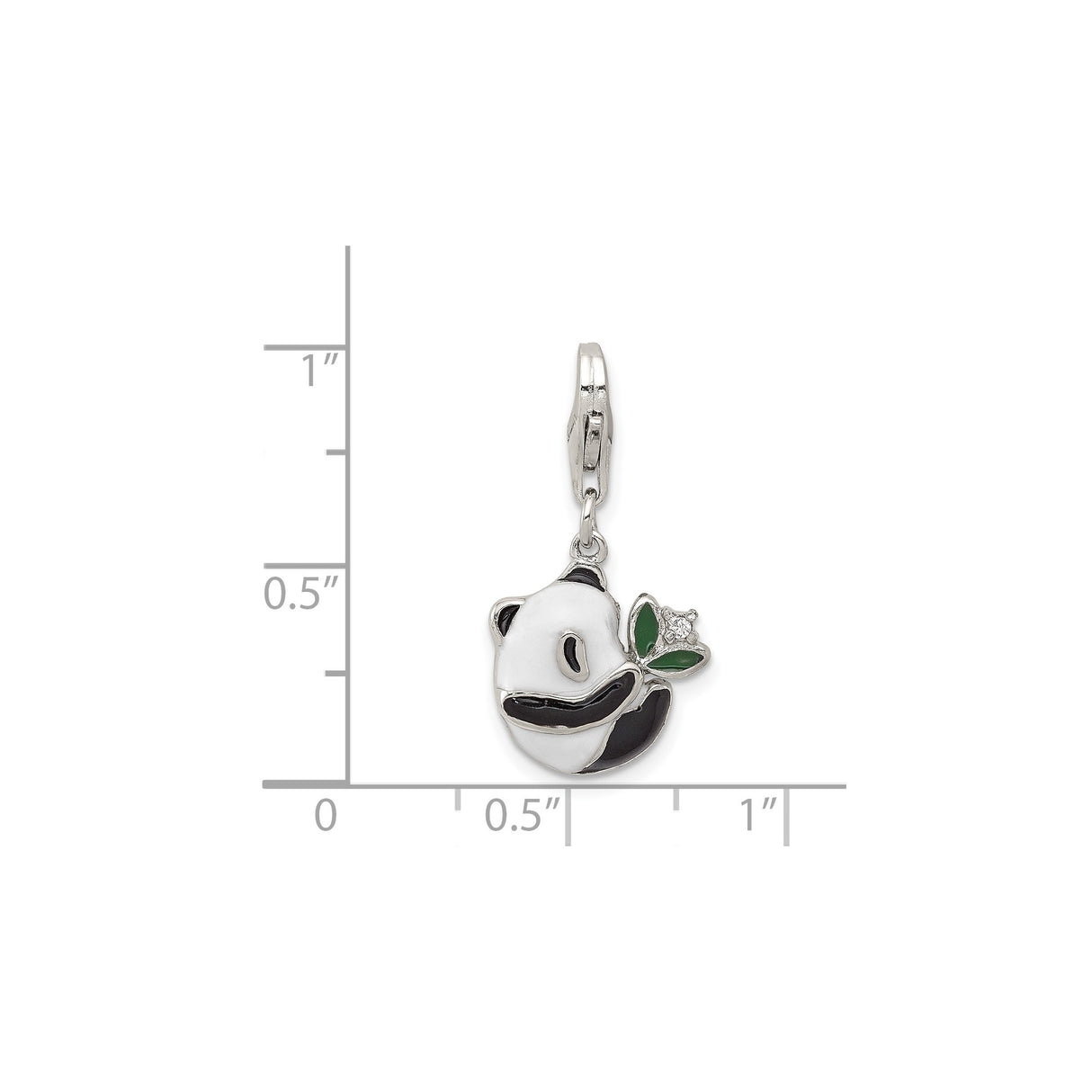 Sterling Silver Panda Charm with Cubic Zirconia, Black and White Enamel, Nature Theme