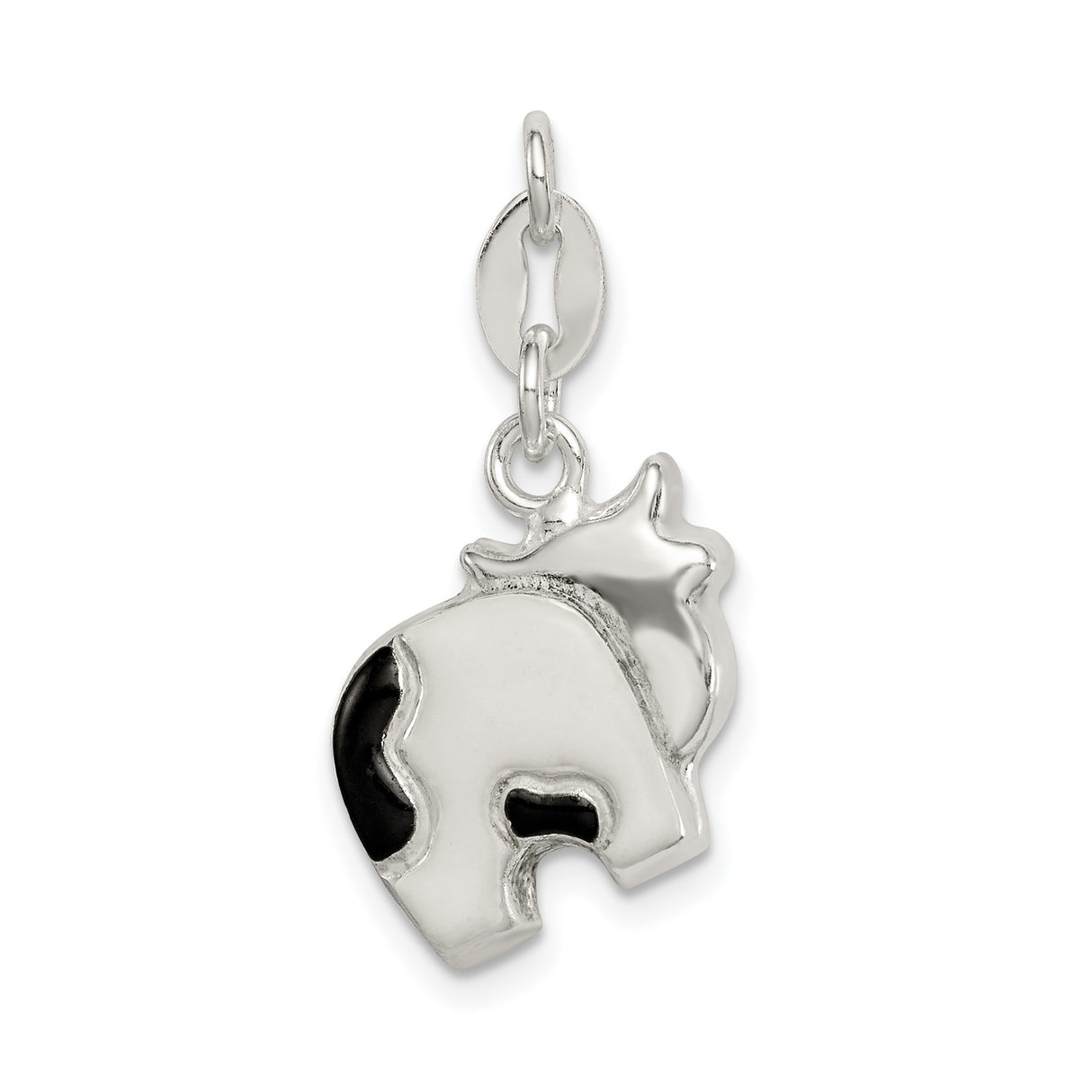 Sterling Silver Cow Charm Pendant with Enamel Black Spots and Pink Snout, Whimsical Farm Animal Design