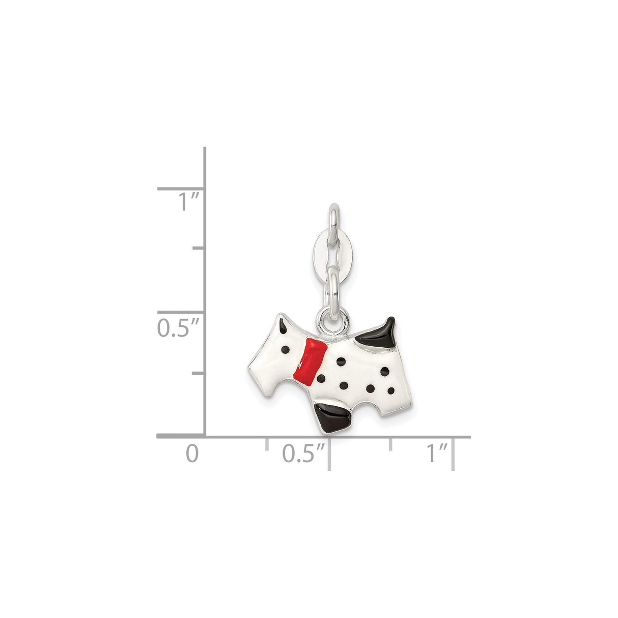 Sterling Silver Scottie Dog Pendant Charm with Black and White Enamel and Red Collar