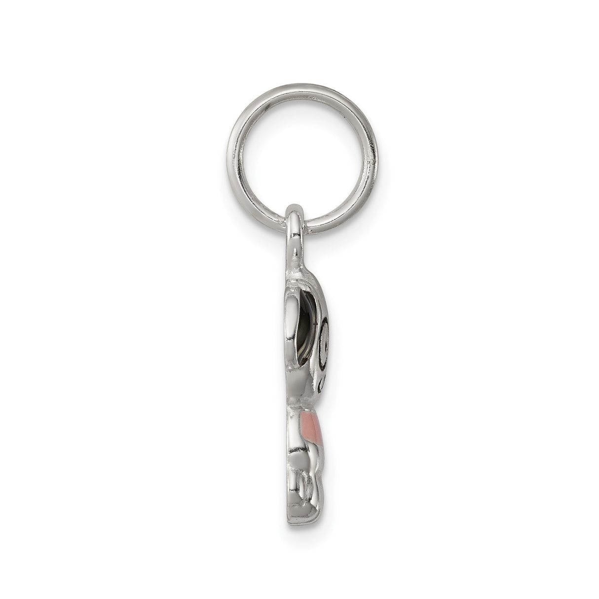 Sterling Silver Puppy Charm Pendant with Pink Collar and Black Ears, Cute Dog Jewelry for Girls