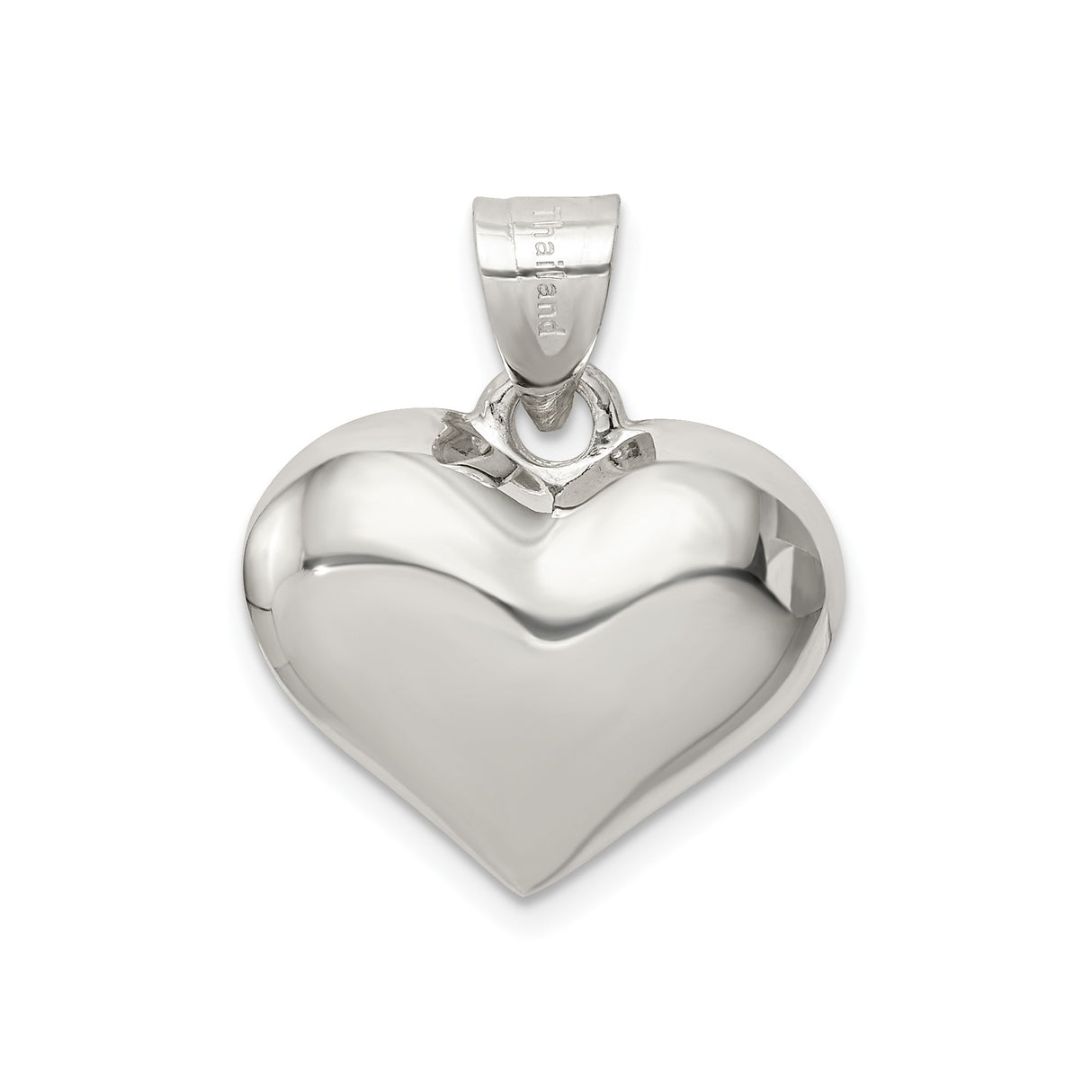 Sterling Silver Heart Pendant, Puffed Heart Charm with High Polish Finish for Women